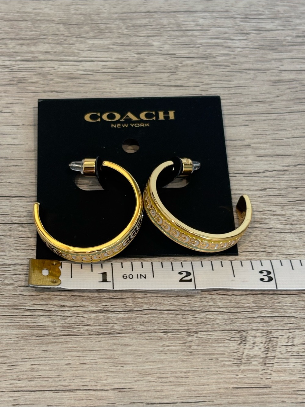 Coach Gold-Tone & Multicolored Half Hoop Earrings Surrounded with Coach Logo - Picture 4 of 4